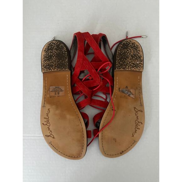 Sam Edelman GEMMA Sandal Caged Red Suede Gladiator Strappy Flat Open 8.5 - Picture 5 of 7
